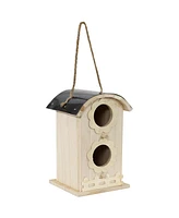 2-Level Wooden Bungalow Hanging Outdoor Bird House - Platane Wood Garden Decor - Features Two 1.75-Inch Diameter Openings and 0.5-Inch Long Perches