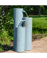 Moroccan Trellis 3-Column Modern Outdoor Water Fountain - Zinc Cascading Outdoor Fountain - 27.5-Inch