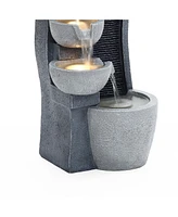 LuxenHome 5-Bowl Multi-Gray Modern Sculpture 26-Inch Tall Resin Fountain with Lights