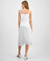 julia jordan Women's Sleeveless Belted Mix-Media Dress