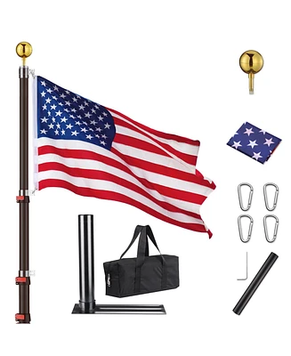 Yescom Ez Go 25ft Telescopic Flag Pole Kit Wheel Tire Mount Stand Upgrade Rotating Lock Outdoor Camper Rv Tailgate Black