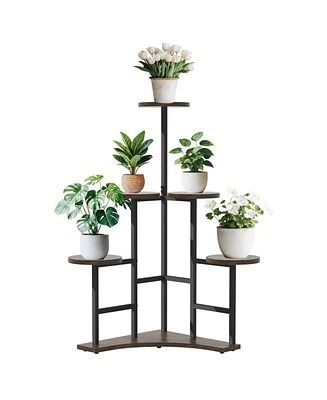Unho 42.7" Height Corner Plant Stand with 5 Round Shelves Indoor Plant Rack Metal Frame