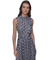 Karl Lagerfeld Paris Women's Printed Mock Neck Midi Dress