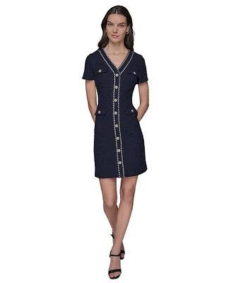 Karl Lagerfeld Paris Women's Tweed Rope-Trim Dress