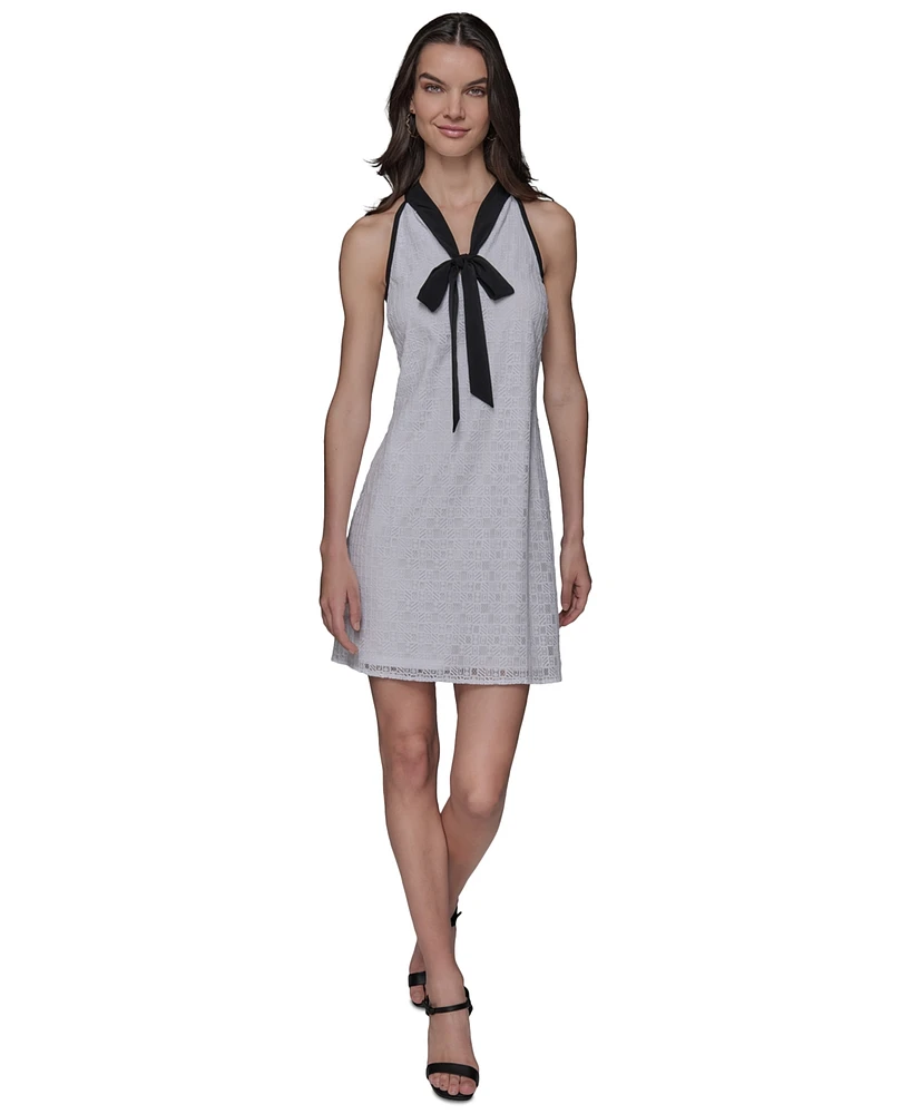 Karl Lagerfeld Paris Women's Geo-Lace Tie-Neck Shift Dress