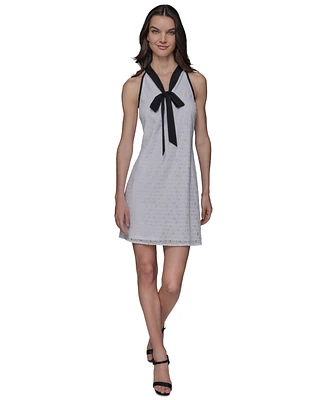 Karl Lagerfeld Paris Women's Geo-Lace Tie-Neck Shift Dress