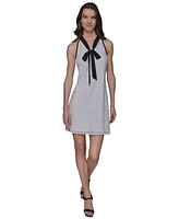 Karl Lagerfeld Paris Women's Geo-Lace Tie-Neck Shift Dress