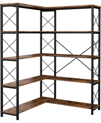 5-Shelf Corner Bookcase, Vintage Industrial Corner Bookshelf Etagere