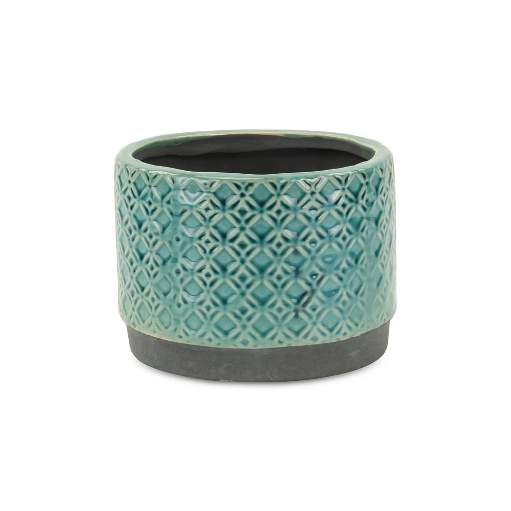 Ceramic Round Planter with Geometric Pattern – Versatile Pot for Home & Garden