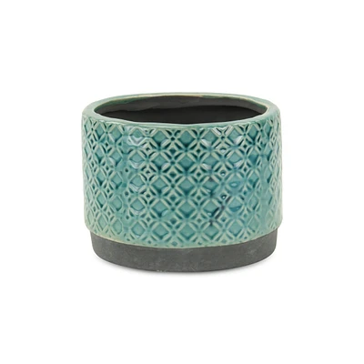 Ceramic Round Planter with Geometric Pattern – Versatile Pot for Home & Garden