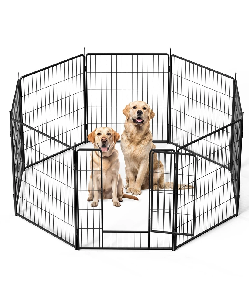 Dog Playpen Indoor Outdoor, 32" Height 8 Panels Fence with Anti-Rust Coating, Metal Heavy Portable Foldable Dog Pen for Large, Medium Small Dogs Rv Ya