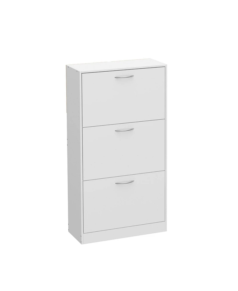 Wooden 3-door shoe cabinet, shutter door drawers