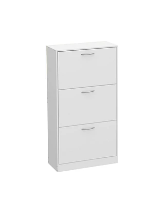 Wooden 3-door shoe cabinet, shutter door drawers