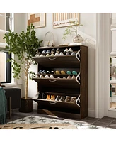 Homsee White Wooden Shoe Storage Cabinet,Fashion Shoes Cabinet with 3-Drawers