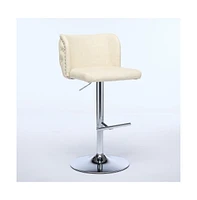 Set of 2 Swivel Bar Stools with Adjustable Height, Pu Leather Upholstered Seat, Tufted High Back, and Chrome Base for Kitchen Island, Home, Pub-Th
