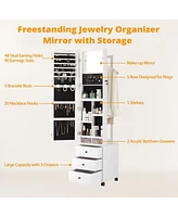 Jewelry Cabinet with 3 Drawers, Lockable Standing Jewelry Armoire