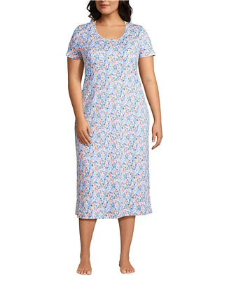 Lands' End Plus Cotton Short Sleeve Midcalf Nightgown