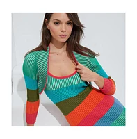 Etcetera Women's Colorblock Cropped Cardigan Sweater Exuberance