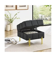 Anti-Scratch Leather Storage Ottoman Pet Friendly Upholstered Bench with Golden Stainless Steel Legs for Entryway Bedroom or Living Room-The Pop Home