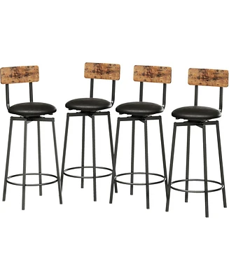 Bar Stools Set of 4, Wider Base Pu Upholstered Swivel Barstools