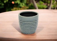 Indoor/Outdoor Striped Ceramic Round Planter – Stylish Pot for Plants