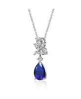 White Gold Plated with Colored Cubic Zirconia Teardrop Cluster Pendant Necklace