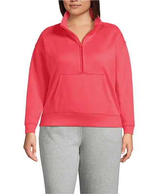 Lands' End Plus Serious Sweats Relaxed Long Sleeve Half Zip Sweatshirt - Set Top