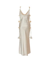 Quiz Women's Satin Cowl Neck Maxi Dress With Trailing Floral Trim