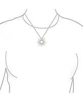 Bling Jewelry Summer Flaming Sunshine Two Tone Micro Pave Cz Starburst Celestial Sunburst Pendant Necklace 14K Gold Brass