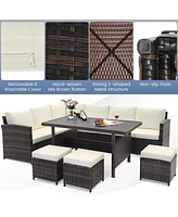 Gymax 7PCS Wicker Patio Conversation Furniture Set Sectional Sofa Set w/ Cushions