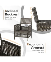 Gymax 3PCS Patio Wicker Bistro Set Furniture Set Pe Rattan Table Set w/ Cushions