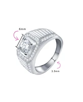 Bling Jewelry 2ct Clear Cz Statement Halo Square Princess Cut Solitaire Promise Ring with Micro Pave Matte Band Silver Plated