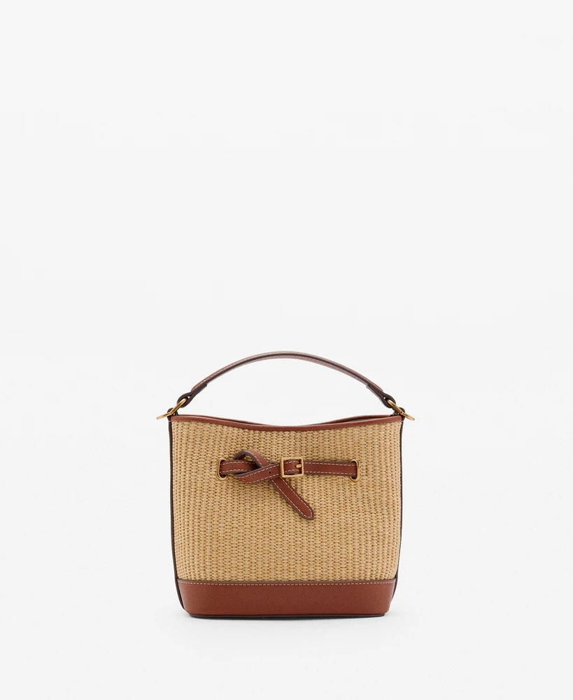 Mango Women's Buckle Detail Canvas Bucket Bag