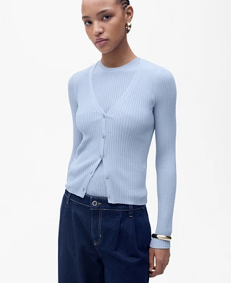 Mango Women's V-Neck Rib-Knit Cardigan Sweater