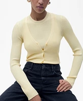 Mango Women's V-Neck Rib-Knit Cardigan Sweater