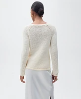 Mango Women's Round-Neck Crochet Sweater
