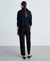Mango Women's Elastic Waist Flowy Trouser Pants