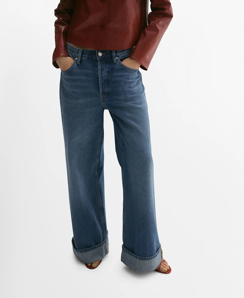 Mango Women's Turned-Up Hem Wide Leg Jeans