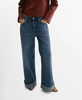 Mango Women's Turned-Up Hem Wide Leg Jeans