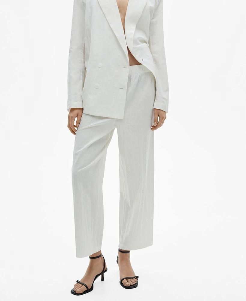 Mango Women's Linen-Blend Culotte Suit Pants