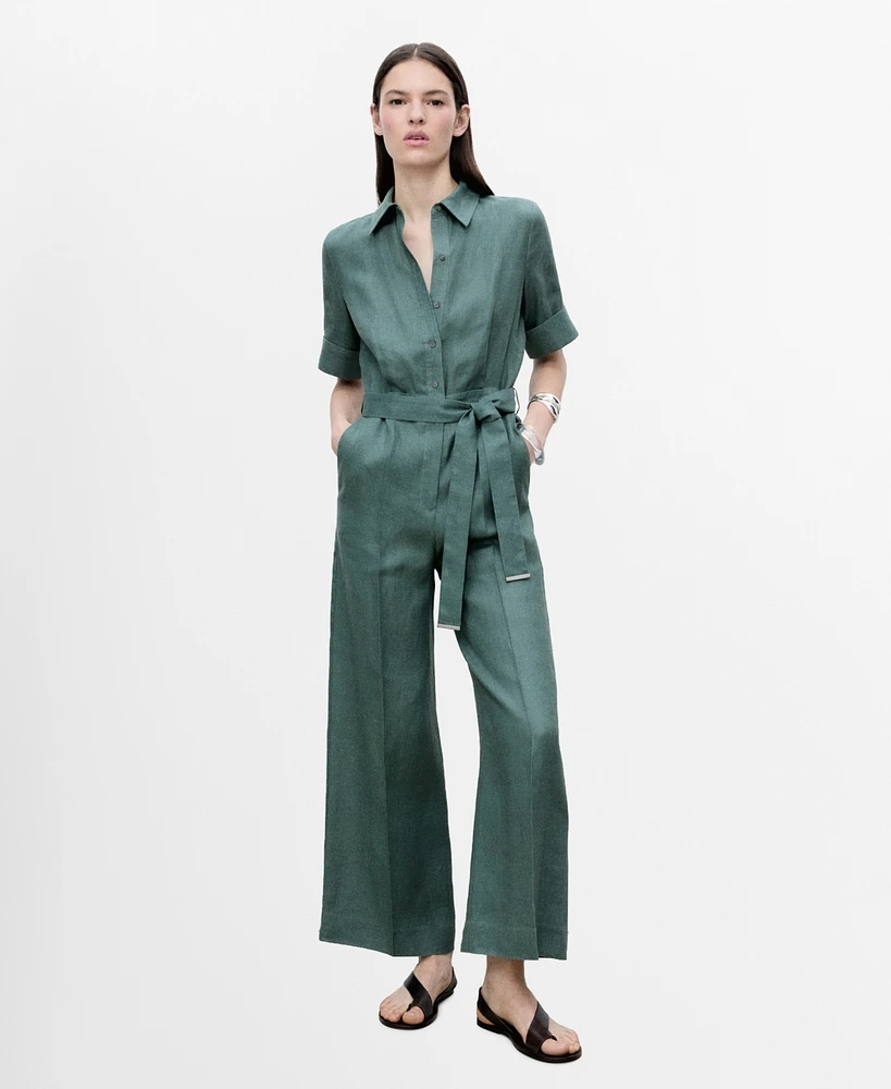 Mango Women's Linen Shirt Jumpsuit
