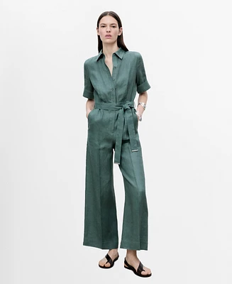 Mango Women's Linen Shirt Jumpsuit