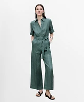 Mango Women's Linen Shirt Jumpsuit