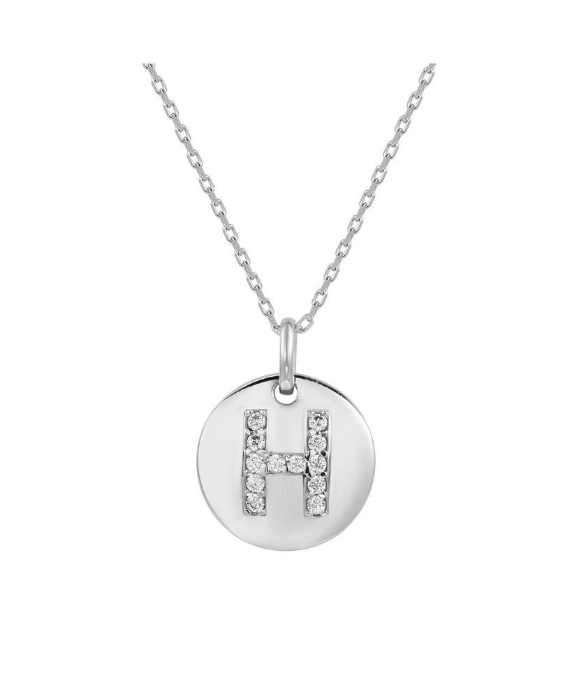 Suzy Levian Sterling Silver Cubic Zirconia Letter Initial Disc Pendant