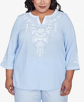 Alfred Dunner Plus St. Thomas Embroidered Sky Blue Top