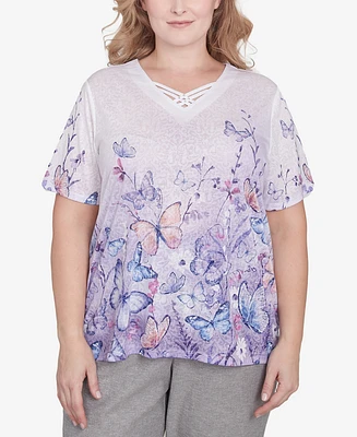 Alfred Dunner Plus Crystal Springs Criss Cross Ombre Butterfly Top