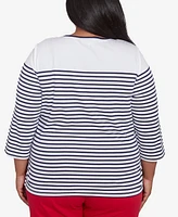 Alfred Dunner Plus Land of The Free Striped Star-Studded Crew Neck Top