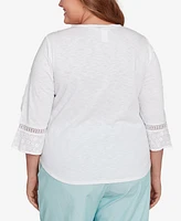 Alfred Dunner Plus St. Thomas Lace Patchwork Embellished Sleeve Top