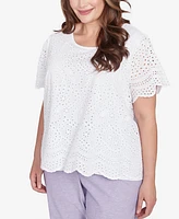 Alfred Dunner Plus Crystal Springs Eyelet Crew Neck Top