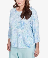 Alfred Dunner Plus St. Thomas Island Mint Paisley Ruched Side Top